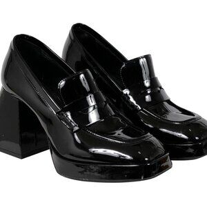 Mimosa Women Block Chunky Heel Penny Loafers US 7.5 EU 37.5 Black Patent Leather